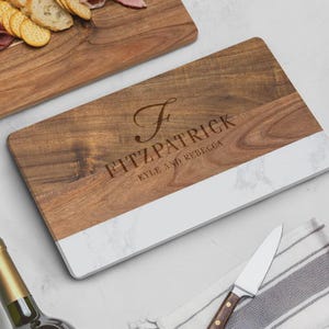 Personalized Marble Cutting Board - White Marble and Acacia Wood Cheese Board, Charcuterie Board Gift, Gift for Bridal Shower, Housewarming