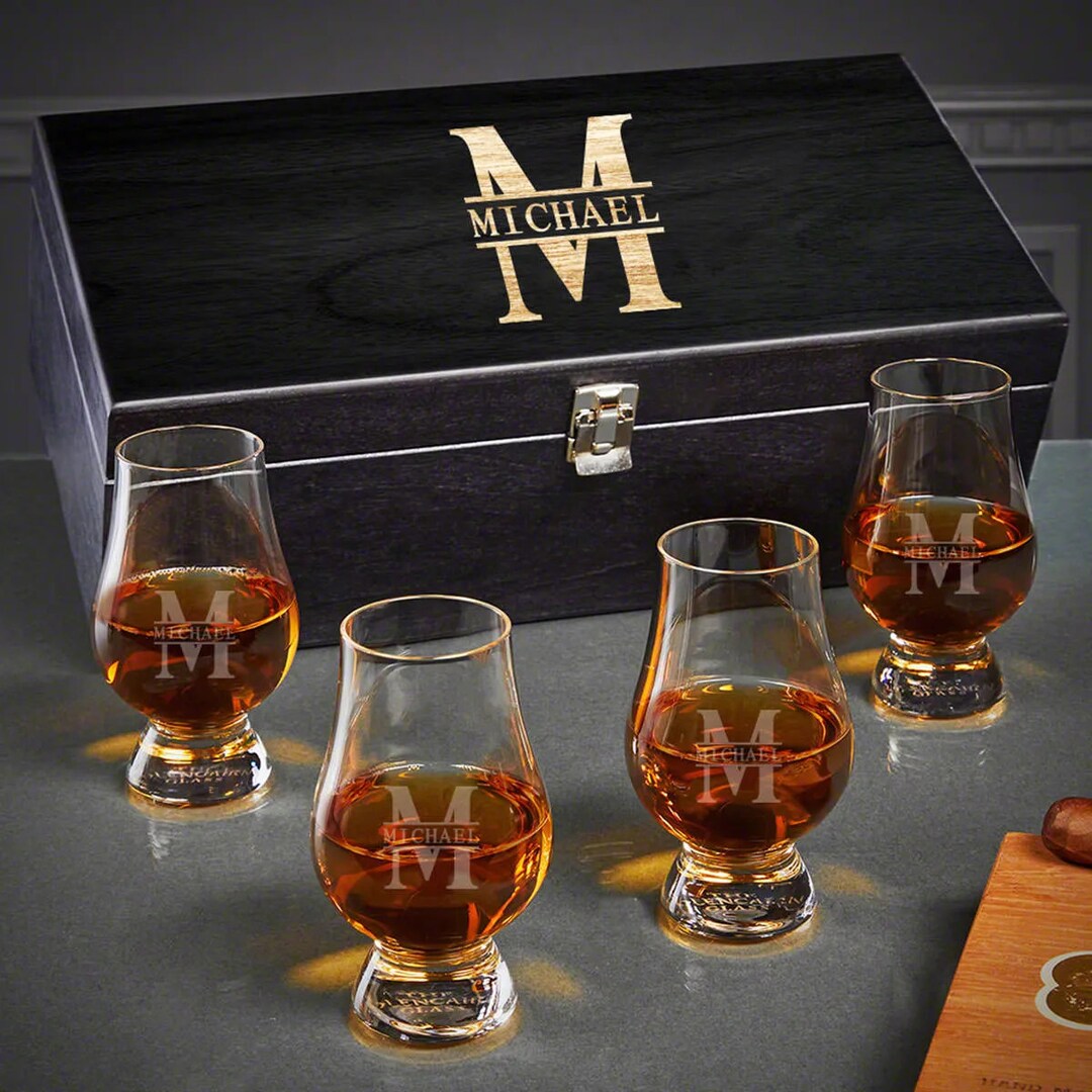 Custom Glencairn Glasses and Gift Box Set - Engraved Whiskey Snifters ...