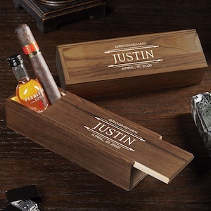 Custom Travel Cigar Box - Groomsmen Gifts, Best Man Gift, Etched Cigar Case, Wedding Party Gift, Custom Gift Box  for Cigars