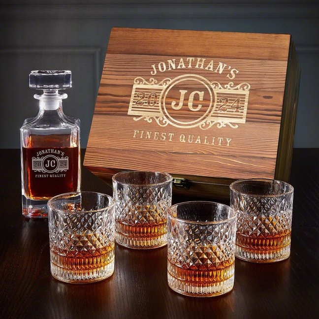 Personalized Whiskey Decanter Set with Wood Box