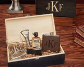 Classic Monogram Engraved All the Vices Gift Set - Personalized Gift Set, Whiskey Gift Box, Graduation Gift, Liquor Flask Gift, Retirement
