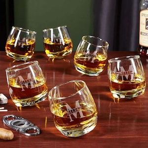 Engraved Spinning Whiskey Glasses - Whiskey Lover Gift, Rolling Whiskey Glasses, Old Fashioned Glass -