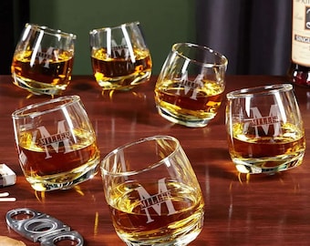 Engraved Spinning Whiskey Glasses - Whiskey Lover Gift, Rolling Whiskey Glasses, Old Fashioned Glass -