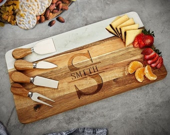 Engraved Charcuterie Board Set with Cheese Knife Set - Custom Cheese Board, Custom Charcuterie, Wedding Gift, Engagement Gift