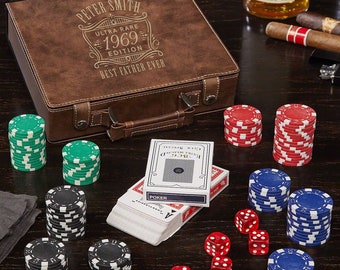 Custom Poker Set - Poker Chips Set, Poker Player Gift, Perfect for Game Night, Custom Leather Poker Set, Father's Day Gift -