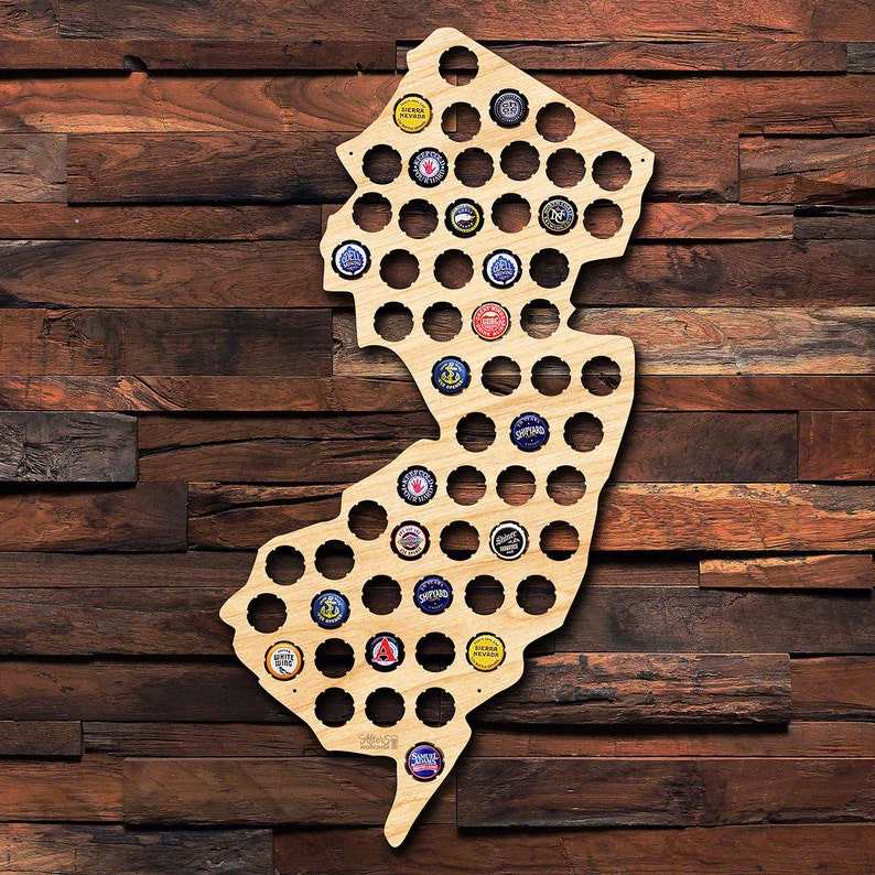 New Jersey Beer Cap Map Made in USA NJ Beer Cap Holder Etsy