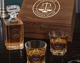 Custom Bourbon Decanter Set Personalized for Lawyers - Engraved Decanter, Lawyer Gift, Lawyer Retirement Gifts, Lawyer Graduation Gifts