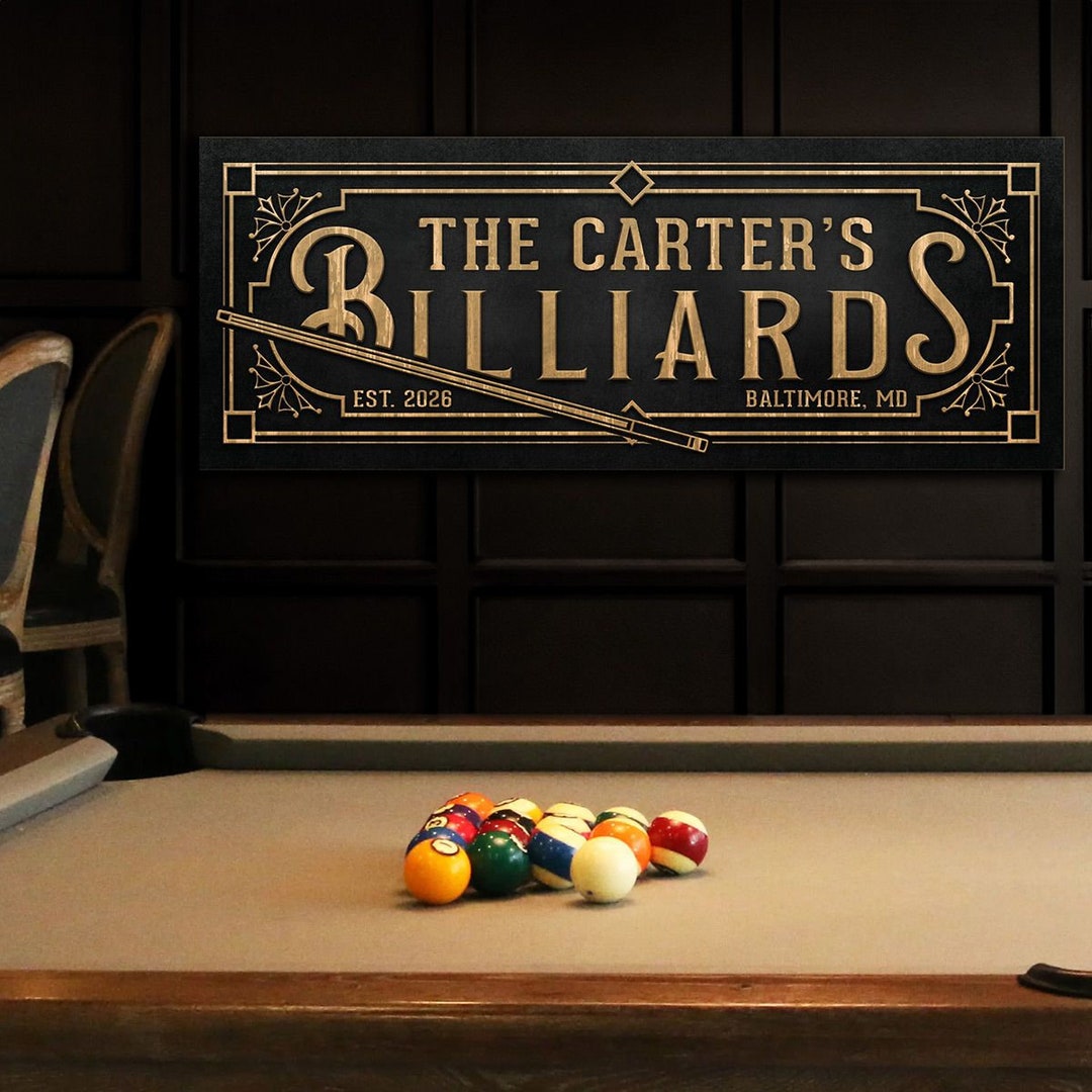Vintage Personalized Billiards Sign - Square Wooden Sign for Basement ...