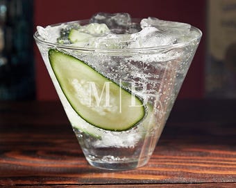 Engraved Martini Glass Stemless - Custom Cocktail Glass, Cosmopolitan Glass Gift for Her, Mom,  Engraved Dirty Martini Gift