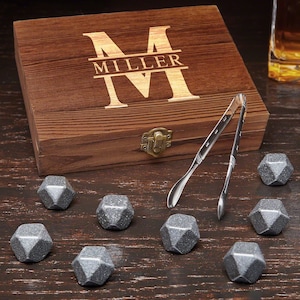 Custom Whiskey Set – Whiskey Chilling Stones Gift Set, Barware Gift for Dad, Whiskey Lover Gift for Him, Personalized Gift