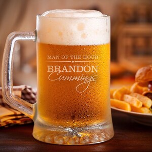 Close-up of the etched beer glass.