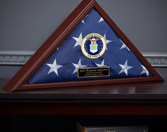 Custom Memorial Flag Case Air Force - Made in the USA - Wooden Flag Case, Veteran Display Case, Military Gift, Air Force Retirement