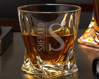 Personalized Twist Whiskey Glass - Whiskey Lover Gift, , Engraved Whiskey Glass, Etched Rocks Glass -