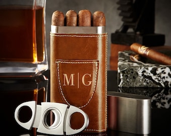 Custom Cigar Travel Case with Cigar Cutter - Travel Cigar Case, Portable Cigar Case, Custom Cigar Case, Cigar Accessories, Custom Mens Gift