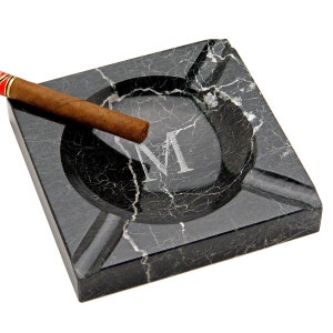 Engraved Marble Cigar Ashtray - Personalized Monogram Cigar Ashtray, Outdoor Cigar Holder, Black Marble Ashtray for Cigar Lovers