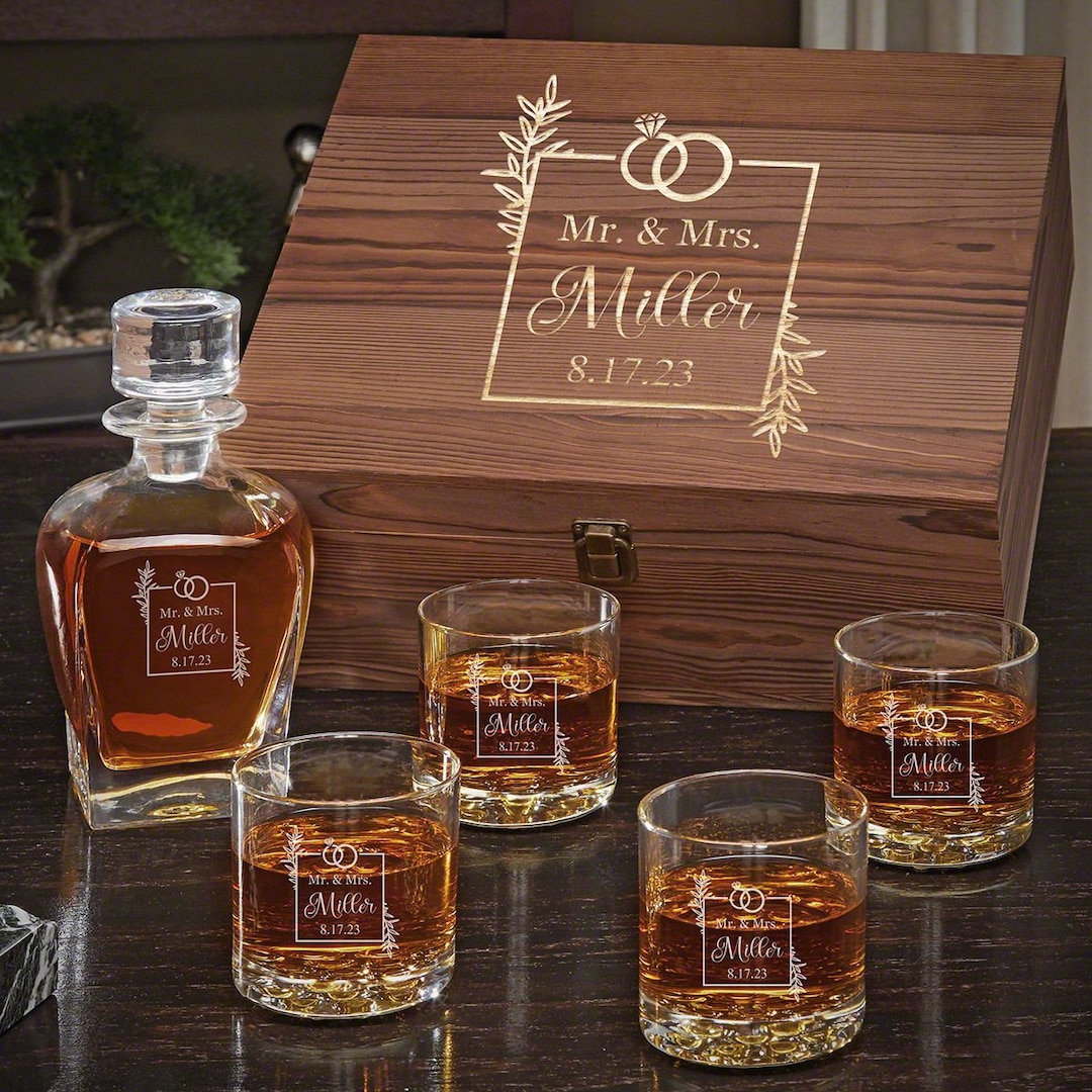 Engraved Decanter Gift Box Set Custom Wedding Gift, Engraved Decanter