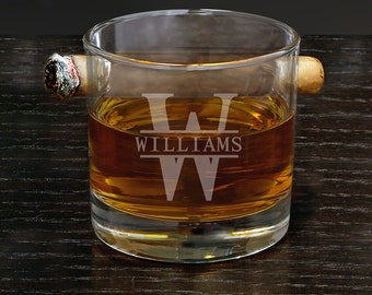 Personalized Whiskey and Cigar Glass, Round - Custom Whiskey Glass Set, Personalized Cigar Accessories, Engraved Round Bourbon Glass