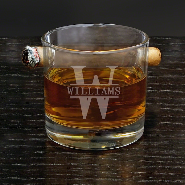 Personalized Whiskey and Cigar Glass, Round - Custom Whiskey Glass Set, Personalized Cigar Accessories, Engraved Round Bourbon Glass