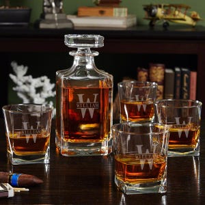 Custom Whiskey Decanter Set - Etched Rocks Glasses, Whiskey Lover Gift, Engraved Decanter, Gifts for Dad, Retirement Gift -
