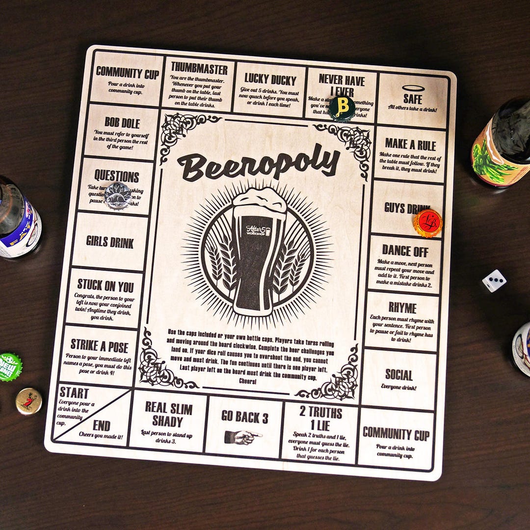 Beeropoly Beer Game Wood Drinking Board Game Original 