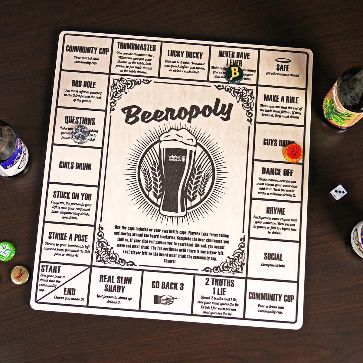 Beeropoly Beer Game Wood Drinking Board Game Original Etsy Canada