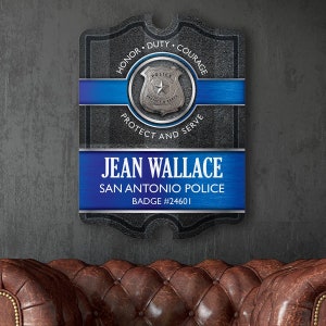 Police Thin Blue Line Custom Sign - Gift For Police Officers, Personalized Law Enforcement Sign, Police Badge Sign for Graduation