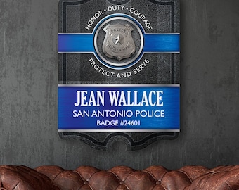 Personalized Police Badge Sign - Thin Blue Line Law Enforcement Gift