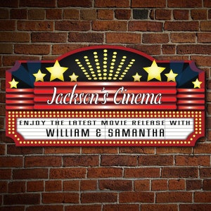 Personalized Movie Room Sign - Vintage Home Theater Sign, Custom Marquee Sign, Home Theater Decor -