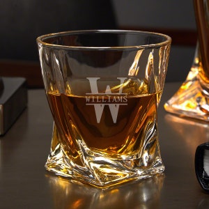 Custom Twist Whiskey Glass - Rocks Twist Glass, Whiskey Lover Gift, Custom Initial Whiskey Glass, Gifts Under 20 -