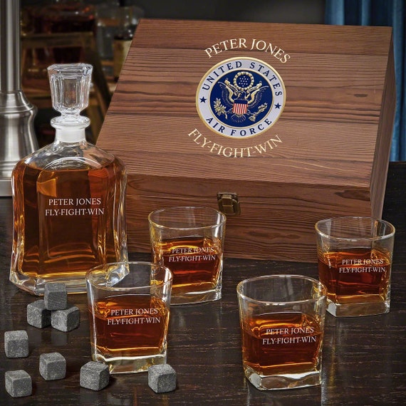 Personalized Air Force Whiskey Decanter Gift Box Set Air Etsy
