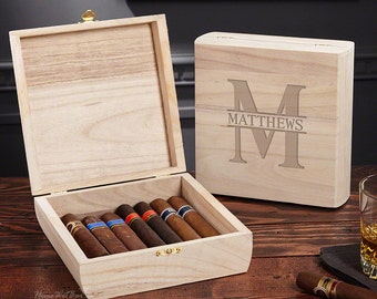 Engraved Wood Cigar Box - Groomsmen Gifts, Groomsman Box, Natural Wood, Personalized Box -