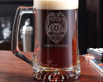 Personalized Beer Mug - Police Officer Gifts, Custom Law Enforcement Gifts, Police Retirement or Graduation Gift