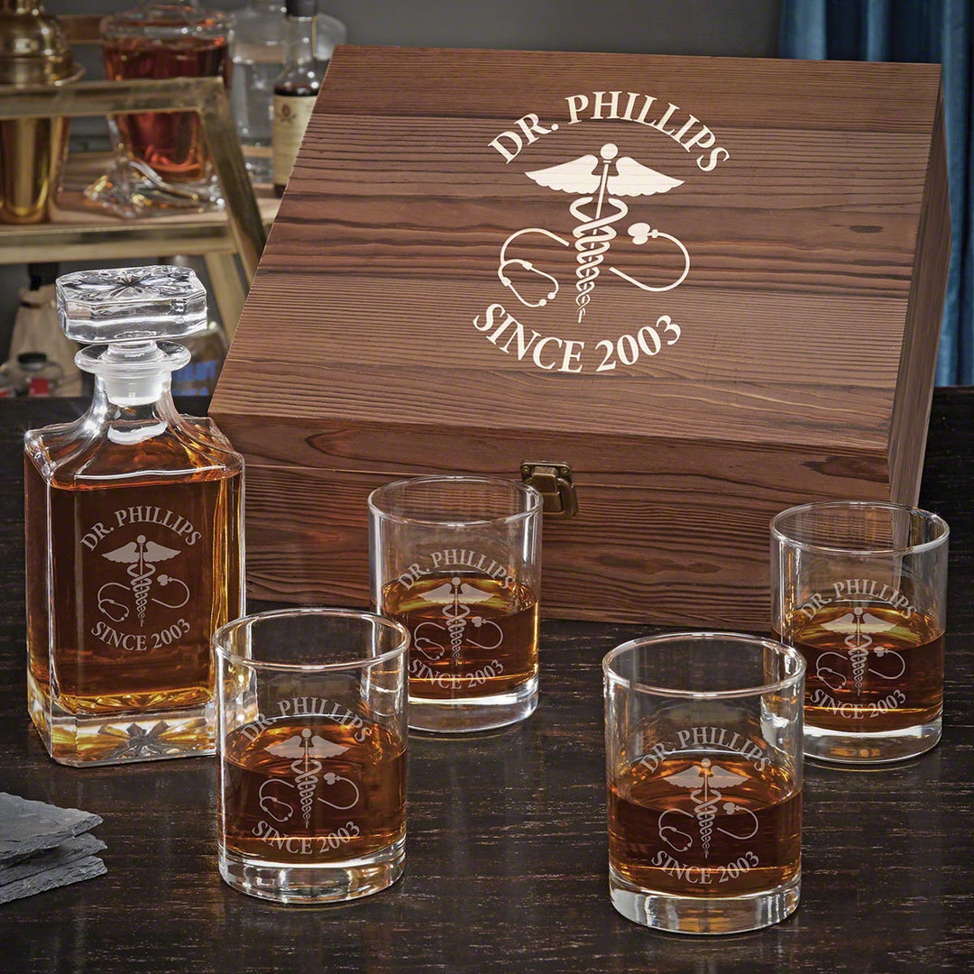 Engraved Decanter Box Set Doctor Gifts, Whiskey Decanter Medical
