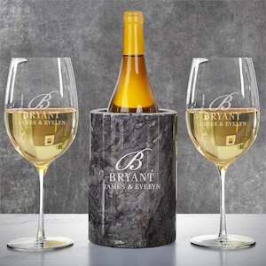 Personalized Marble Wine Chiller- Custom Wine Cooler, Black Wine Chiller, Wine Serving Accessories