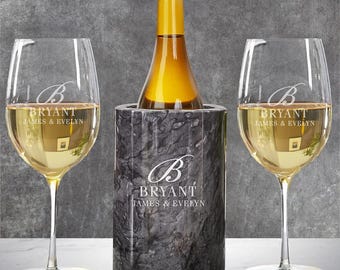 Personalized Marble Wine Chiller- Custom Wine Cooler, Black Wine Chiller, Wine Serving Accessories