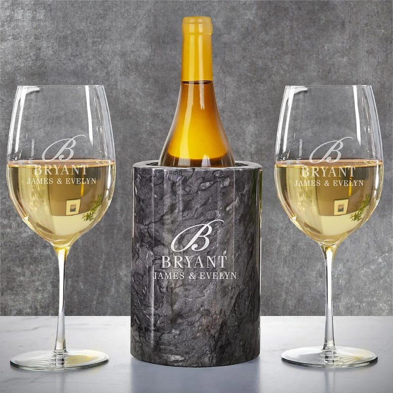 Enfriador de vino de mármol personalizado: enfriador de vino personalizado, enfriador de vino negro, accesorios para servir vino imagen 1