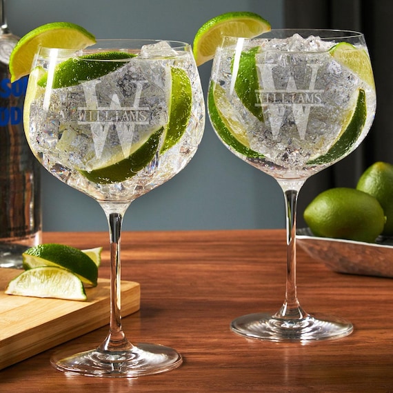 Custom Gin and Tonic Glasses - Custom Cocktail Glasses, Etched Gin and Tonic Glass, Gin and Tonic Gift for Dad, Custom Gin Glass
