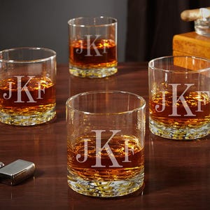 Personalized Whiskey Glasses Set of 4 - Whiskey Lover Gift for Boss, Personalized Whiskey Set, Etched Rocks Glasses, Best Man Gift