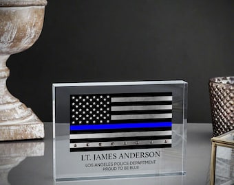 Custom Thin Blue Line Police Gift Plaque - Retirement Gift, Desktop Police Plaque for Recognition & Awards *