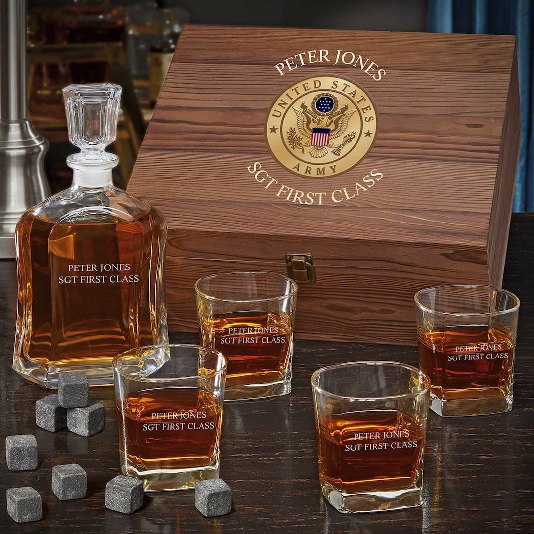 Custom Decanter Set Army Military Gifts, Army Retirement Whiskey, Military Retirement, Engraved ...