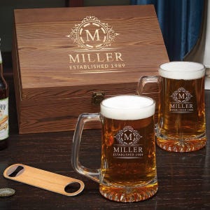 Personalized Beer Glasses Gift Set - Engraved Beer Mugs, Beer Lover Gift, Birthday Present for Men, Husband, Boyfriend