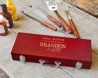 Personalized BBQ Grill Tool Set with Case - Custom Engraved Grill Tools, Grill Master Gift, Gift for Men, Father’s Day Gifts, BBQ Gifts