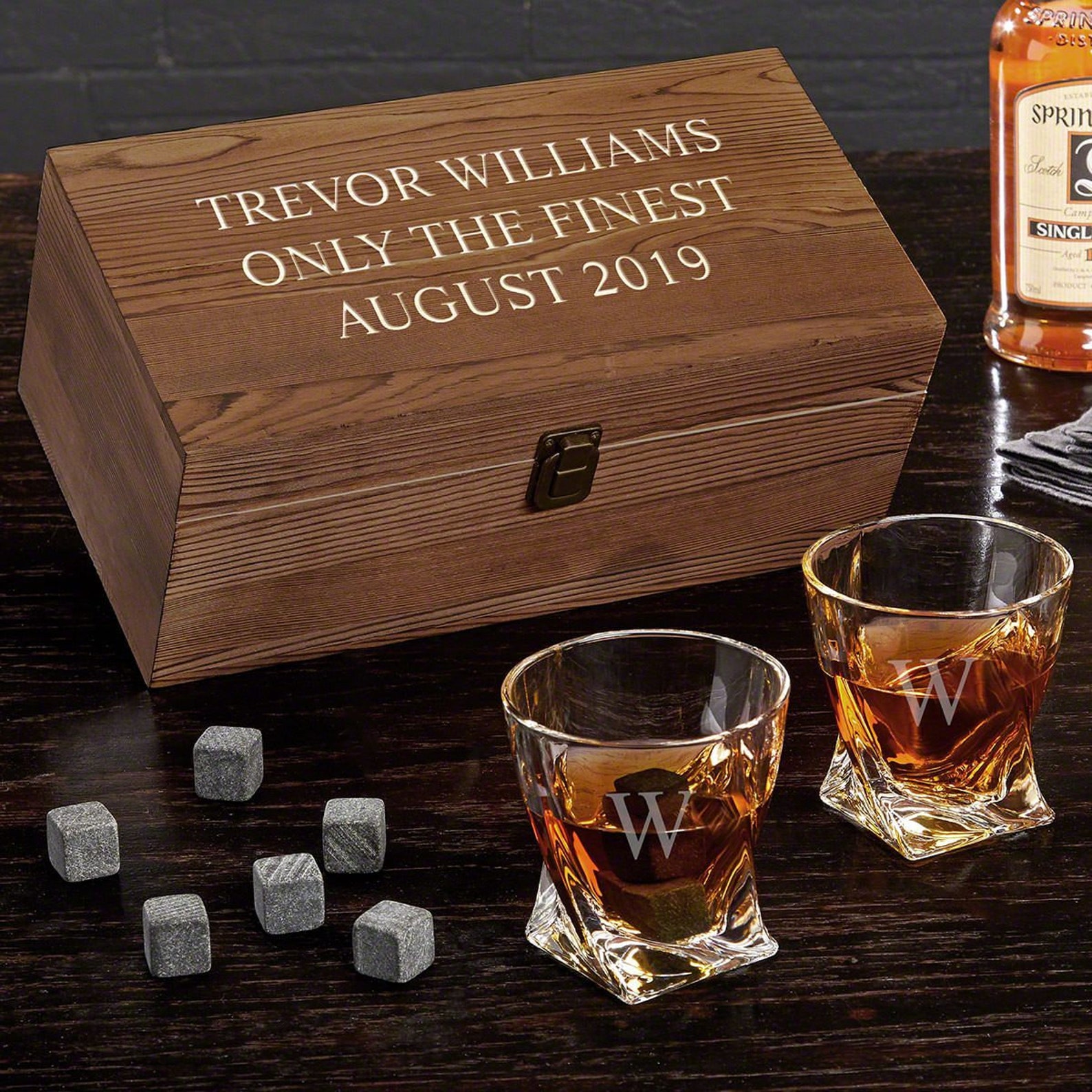Personalized Twist Whiskey Glasses and Wood Box Gift Set Etsy