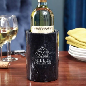 Refroidisseur à vin en marbre personnalisé Refroidisseur à vin personnalisé, Refroidisseur de bouteilles de vin Monogram noir, Accessoires de service à vin image 3