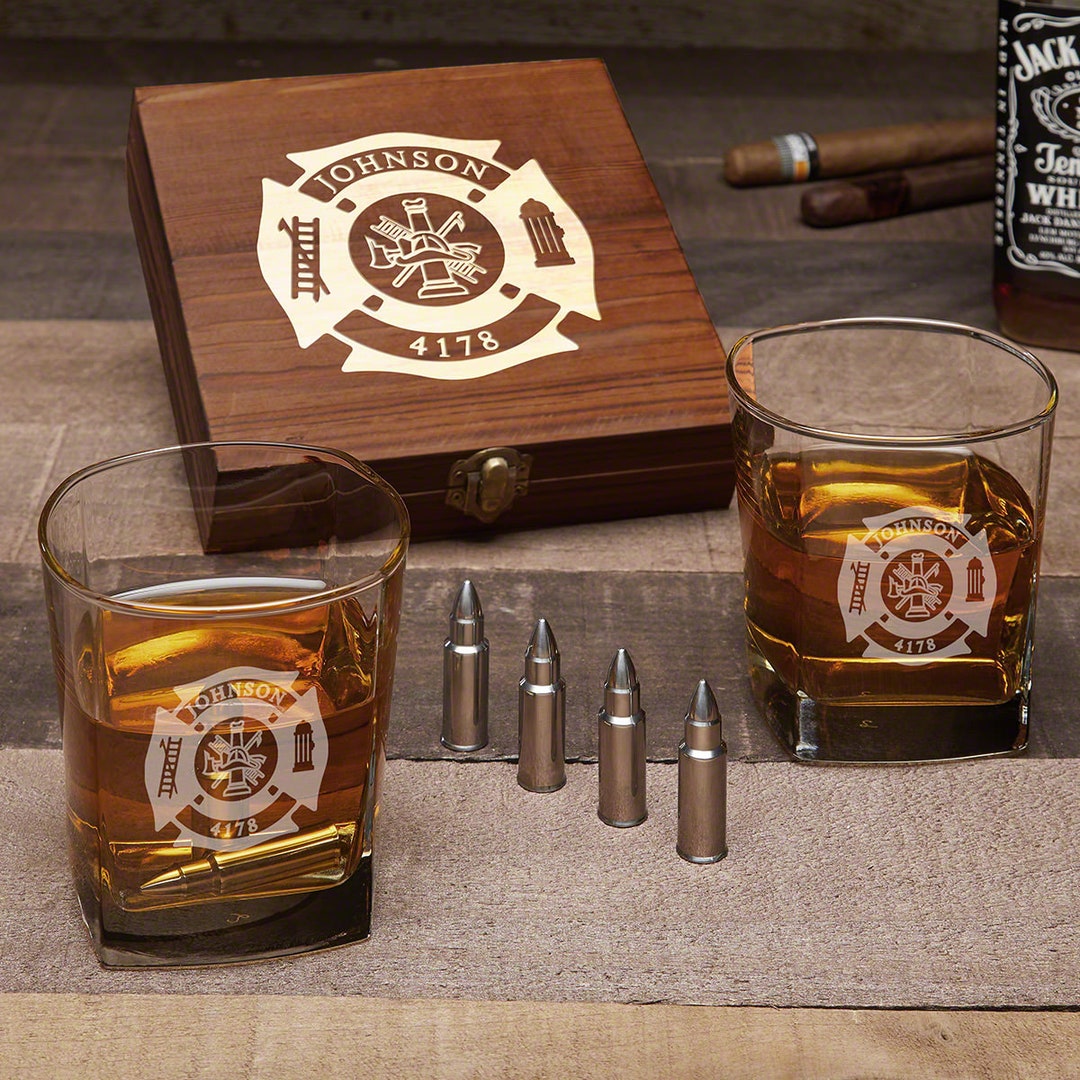 Custom Whiskey Gift Set for Firefighters Whiskey Lover Gift, Engraved