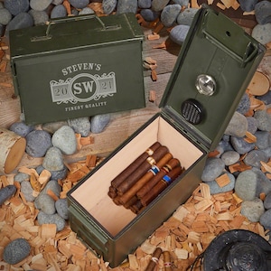 HomeWetBar Ammo Can Humidor - 50 Cal Ammo Box, Portable Humidor, Retirement Gift for Men, Engraved Humidor, Ammo Box Humidor