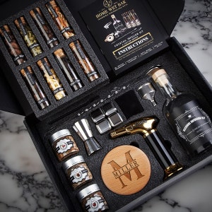 DIY Cocktail Infusion Kit and Whiskey Smoker 24pc - Whiskey Lover Gift, Old Fashioned, Craft Cocktails, Home Bartender Kit