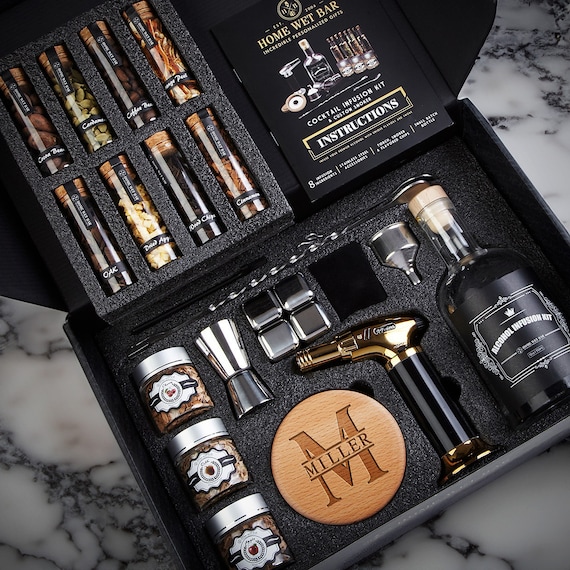 DIY Cocktail Infusion Kit and Whiskey Smoker 24pc - Whiskey Lover Gift, Old Fashioned, Craft Cocktails, Home Bartender Kit, Bourbon Kit
