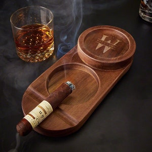 Personalized Cigar Ashtray - Cigar Ashtray, Whiskey and Cigars Gift, Wooden Cigar Ashtray, Groomsmen Gifts, Best Man Gift