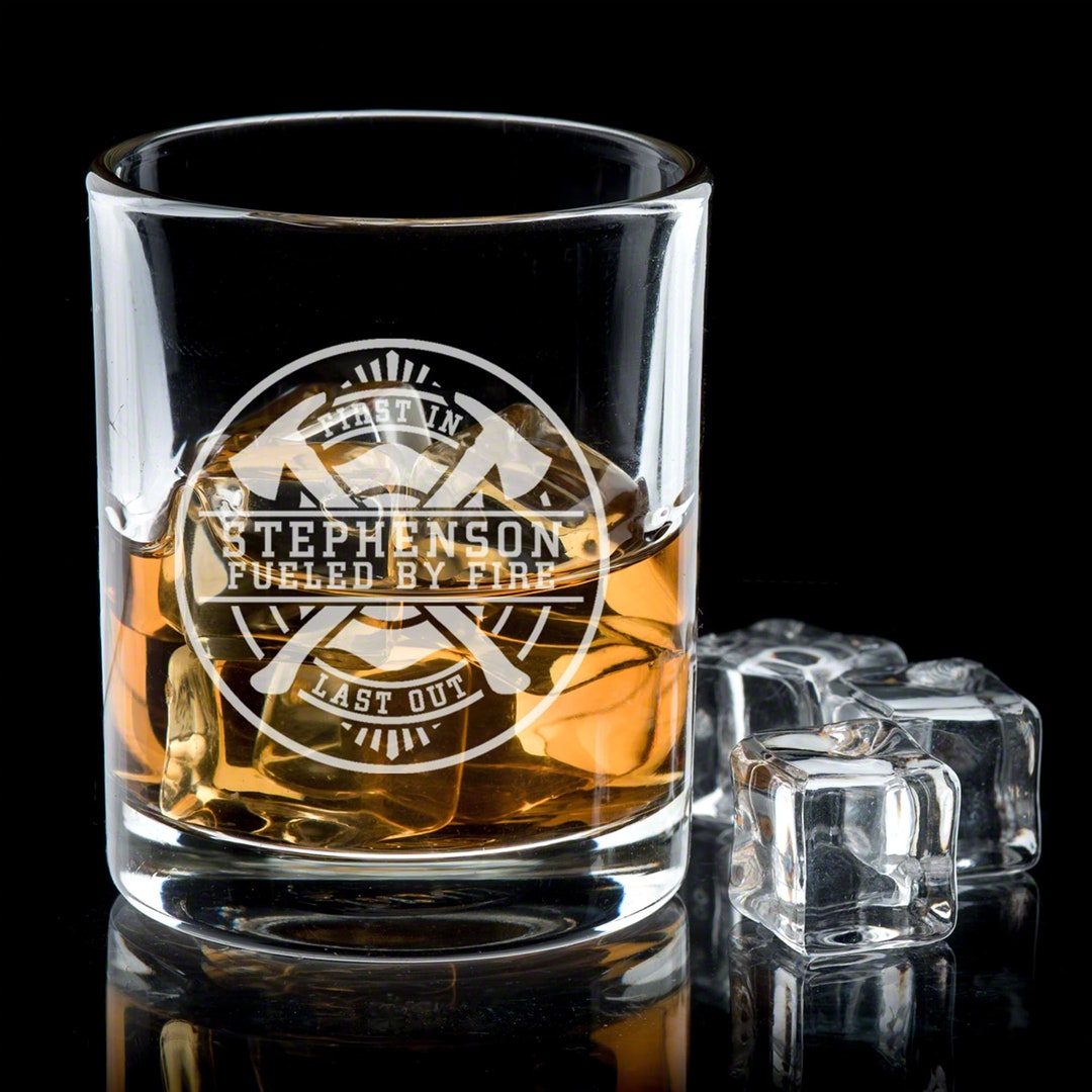 Etched Whiskey Glass Firefighter Gift Maltese Cross, First Responder Gift Basket, Whiskey Lover ...